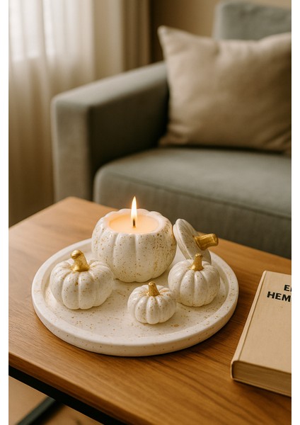 5’li Dekoratif Kabak Seti I Soya Wax Mum I Döküm Seramik Tozu I El Boyaması