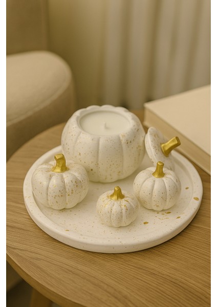 5’li Dekoratif Kabak Seti I Soya Wax Mum I Döküm Seramik Tozu I El Boyaması modelleri