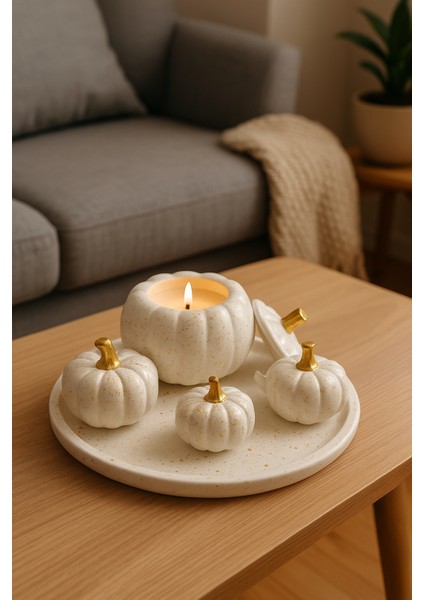 5’li Dekoratif Kabak Seti I Soya Wax Mum I Döküm Seramik Tozu I El Boyaması indirimleri