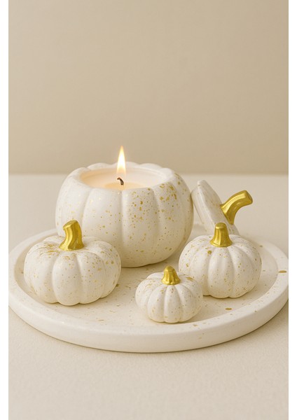5’li Dekoratif Kabak Seti I Soya Wax Mum I Döküm Seramik Tozu I El Boyaması