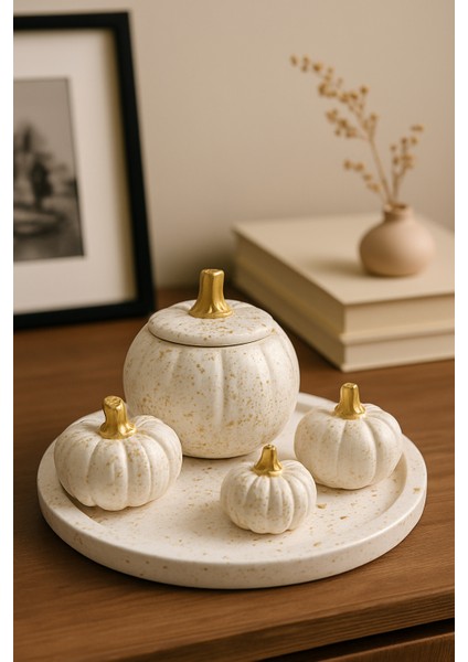 5’li Dekoratif Kabak Seti I Soya Wax Mum I Döküm Seramik Tozu I El Boyaması