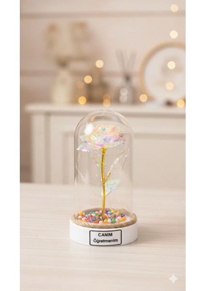 Işıklı Galaksi Gül Cam Fanus LED Dekoratif Lamba | Solmayan Gül Hediye | Sonuzluk Gülü