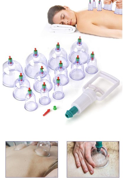 Vakumlu Hacamat Kupa Çekme Masaj Seti 12'li Pompa Dahil indirimleri