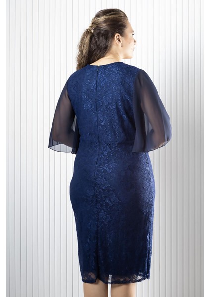 Şifon Detaylı Abiye Elbise Lacivert MDV390