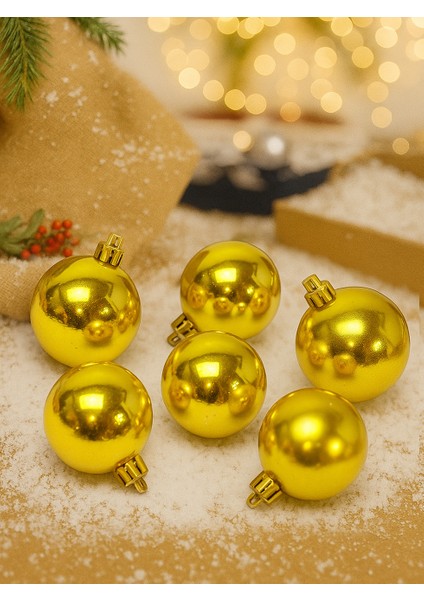 Yılbaşı Topu Kutulu Çam Ağacı Süsü Altın Renk 4 cm 6'lı