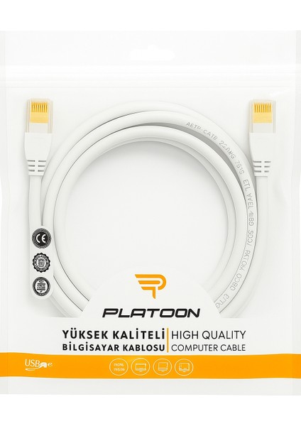 Cat6 Ethernet İnternet Kablosu 3 Metre – RJ45 Uçlu Yüksek Hızlı Ağ Bağlantı Kablosu (Beyaz)