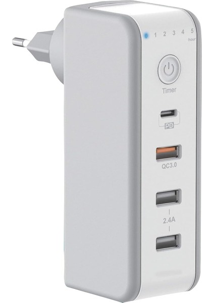 30 Watt PD18W Zaman Ayarlı USB Çıkışlı Priz 180 Derece Döndürülebilir Fiş Qc3.0 2.4A USB Çıkışlı M8J301TE