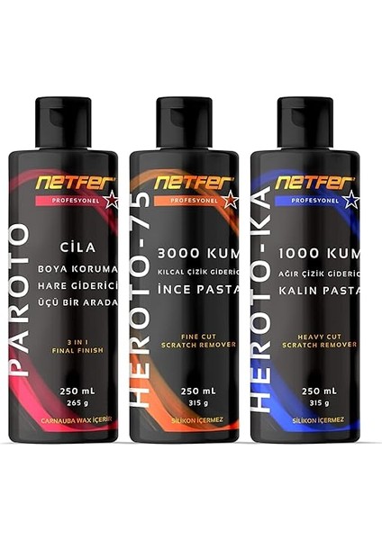 3'lü Ince Kalın Pasta Cila Set - 3X250 ml