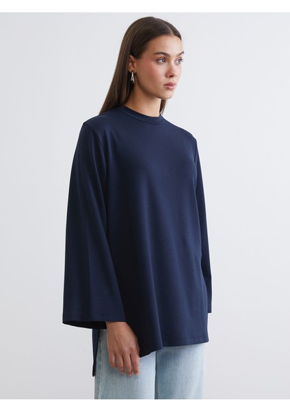 Yeni Sezon Bisiklet Yaka Oversize Kadın Sweatshirt Tunik fırsatları