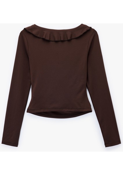 Fırfır Detaylı Uzun Kollu Slim Fit V Yaka Tişört fiyatları