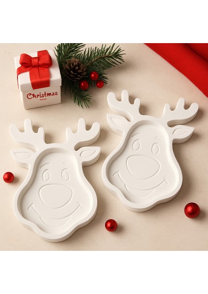 Yılbaşı Dekoratif 2’li Geyik Tabak Seti I Ham (Boyanmamış) I Döküm Seramik Tozu I Boyanabilir fiyatları