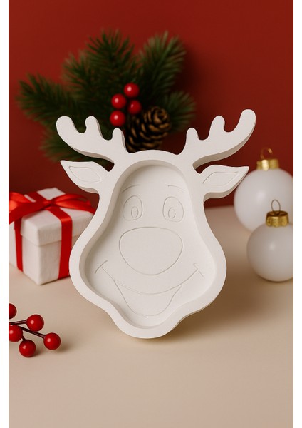 Yılbaşı Dekoratif 2’li Geyik Tabak Seti I Ham (Boyanmamış) I Döküm Seramik Tozu I Boyanabilir modelleri