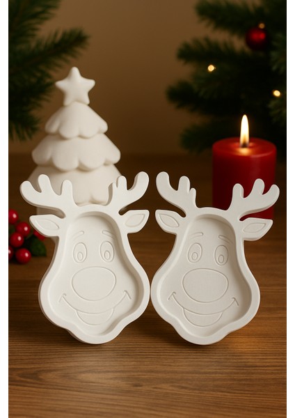 Yılbaşı Dekoratif 2’li Geyik Tabak Seti I Ham (Boyanmamış) I Döküm Seramik Tozu I Boyanabilir fırsatları