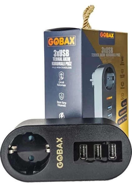 Gobax Termal Akım Korumalı Akıllı Priz 3xusb Li, Çocuk Korumalı, LED Işıklı, Yüksek Isıya Dayanıklı (5047) fiyatları