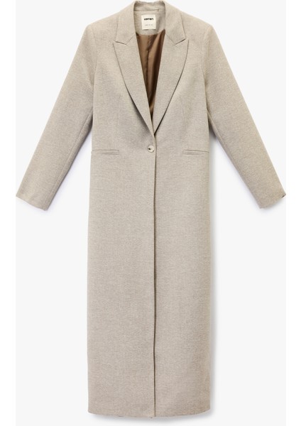 Düğmeli Uzun Kollu Cepli Ekstra Uzun Blazer Ceket