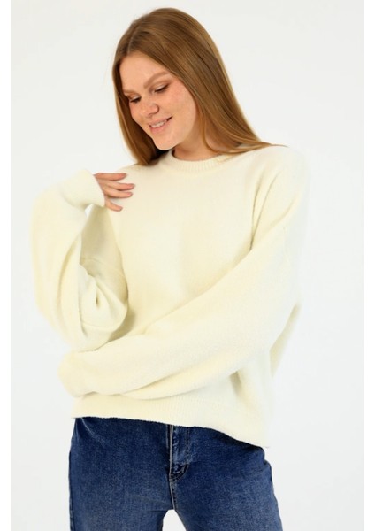 Kadın Bisiklet Yaka Sakallı Triko Kazak Beyaz - 2482 fiyatları