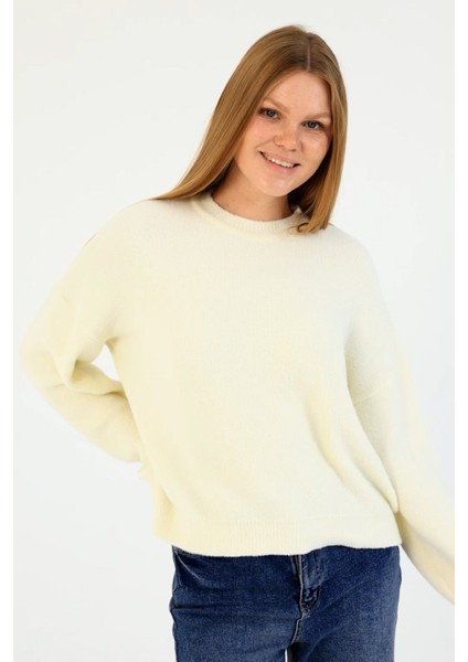 Kadın Bisiklet Yaka Sakallı Triko Kazak Beyaz - 2482 modelleri