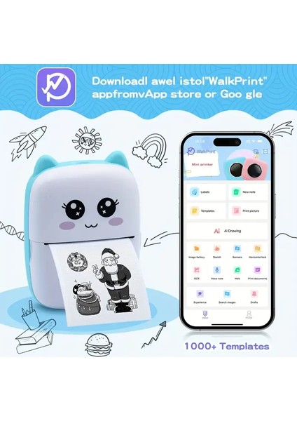 Taşınabilir Yazıcı, Mini Cep Kablosuz Termal Yazıcı Android Ios Akıllı Telefonlar Için Uygun, Bt Mürekkepsiz Baskı, Etiketler, Fişler, Fotoğraflar, Notlar, Öğrenme (5047)