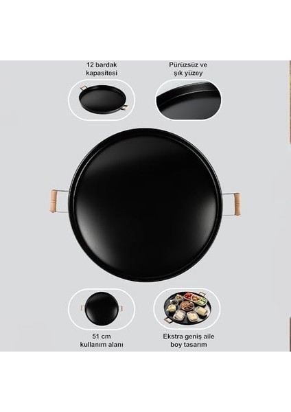 Metal 51CM Ahşap Kulplu Siyah Metal Tepsi Yuvarlak Çay Tepsisi Sunum Tepsisi Tahta Kulplu Büyük Tepsi LN1305S fiyatları