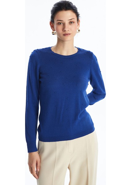 Yeni Sezon Bisiklet Yaka Kendinden Desenli Uzun Kollu Kadın Triko Kazak