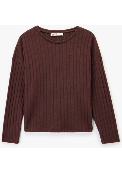 Uzun Kollu Bisiklet Yaka Rahat Kalıp Pijama Üstü