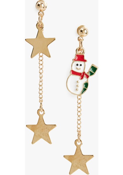 Yıldızlı Zincir Sallantılı Kardan Adam Küpe