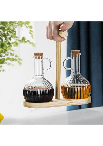 2'li Bambu ile Cam Yağdanlık ve Sirkelik Seti, Yemek Masası ve Sofralarınız Için Bambu Şık Masa Üstü Yağ ve Sirke Şişeleri