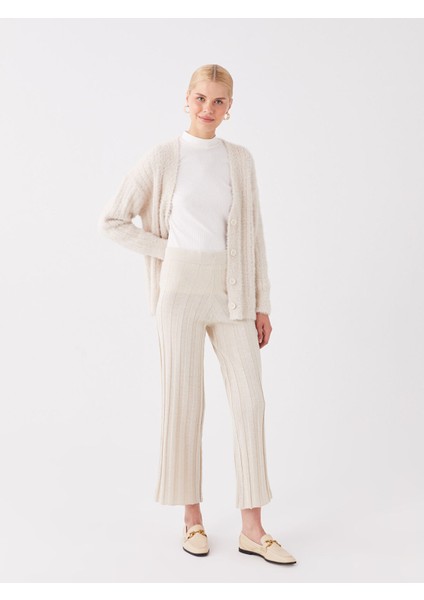 Yeni Sezon Beli Lastikli Geniş Paça Kadın Triko Pantolon