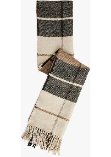 Ekose Desenli Uzun Püsküllü Atkı