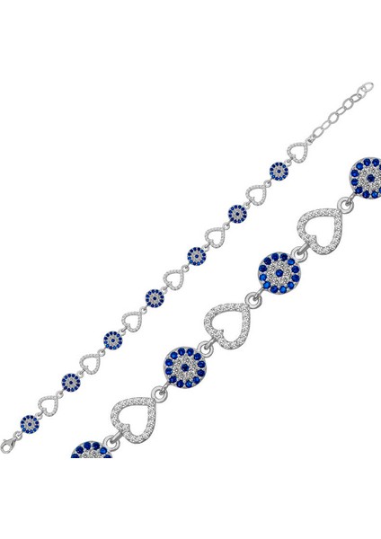 925 Ayar Gümüş Kalpli Nazar Bileklik T6034 (770770)