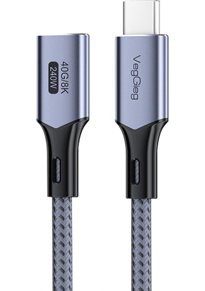 Veggieg USB 4.0 E-Mark 240W 40GBPS Thunderbolt 4 8k 60Hz Type-C Uzatma Kablosu 50 cm