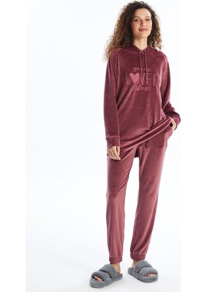 Yeni Sezon Beli Lastikli Düz Kadife Kadın Jogger Pijama Alt