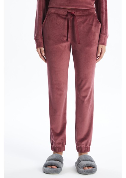 Yeni Sezon Beli Lastikli Düz Kadife Kadın Jogger Pijama Alt modelleri