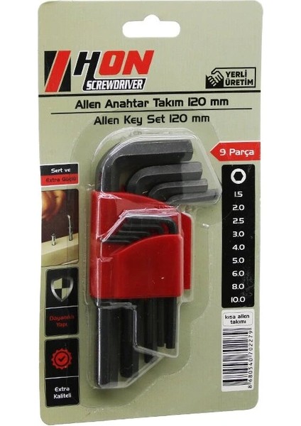 9pcs Siyah Kısa - Düz 120MM Alyan Allen Anahtar Takımı BRKT-702279 (5047)