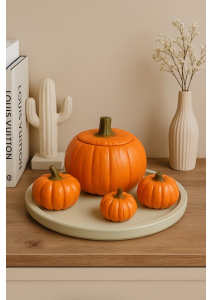 5’li Dekoratif Kabak Seti Yeşil Tabaklı I Soya Wax Mum I Döküm Seramik Tozu I El Boyaması modelleri