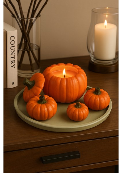 5’li Dekoratif Kabak Seti Yeşil Tabaklı I Soya Wax Mum I Döküm Seramik Tozu I El Boyaması fırsatları