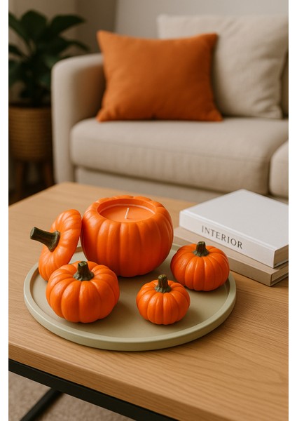 5’li Dekoratif Kabak Seti Yeşil Tabaklı I Soya Wax Mum I Döküm Seramik Tozu I El Boyaması indirimleri