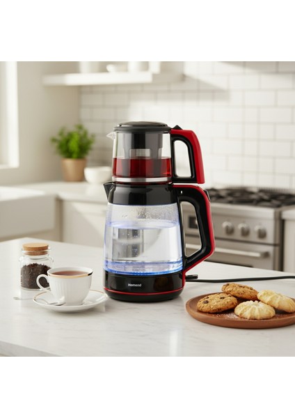 Infinity XL 1764H Cam Çay Makinesi Siyah Kırmızı