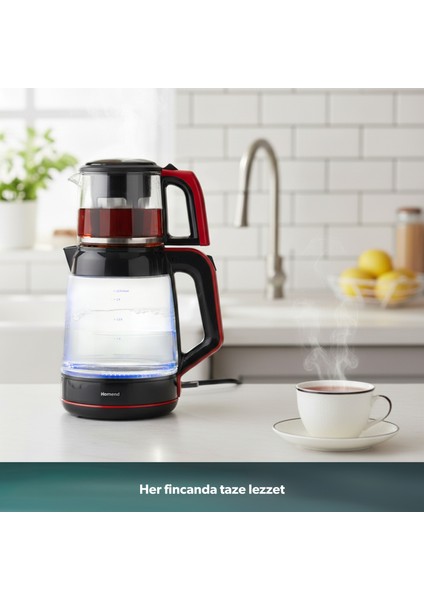 Infinity XL 1764H Cam Çay Makinesi Siyah Kırmızı