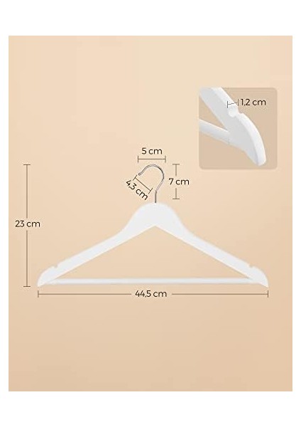 Ahşap Askıları, 10'lu Set, Masif Ahşaptan Askıları, Ceket Askıları, Omuz Bölgesinde Çentikler, Kaymaz, Ceketler, Gömlekler, 360° Döndürülebilen Kancalar Için, Beyaz CRW03W10 fiyatları