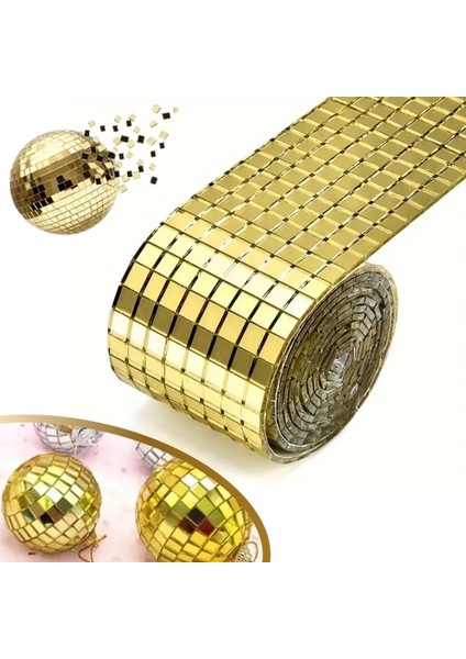 1 Metre Uzunluğunda Gold Renk Aynalı Mozaik Taşlı Dekor Bandı 4 cm x 1 mt (5047)