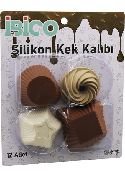 12PCS Renkli Silikon Muffin - Kek Kalıp Mix Şekil= 3-Dikdörtgen - 3-Yuvarlak - 3-Rüzgar Gülü - 3-Yıldız (5047)