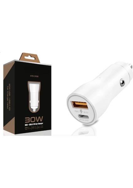30W USB ve Usb-C Pd Araba Şarj Cihazı Hızlı Şarj, Iphone ve Android Uyumlu, Çift Çıkışlı