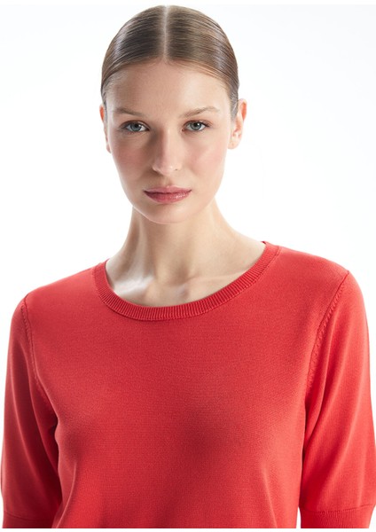 Yeni Sezon Bisiklet Yaka Düz Kısa Kollu Kadın Triko Kazak