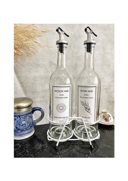 Beyaz Akıtıcılı Şeffaf 750 ml Beyaz Etiketli Yağlık Yağdanlık modelleri