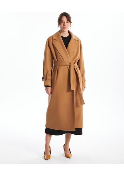 Yeni Sezon Ceket Yaka Oversize Kadın Kaşe Kaban