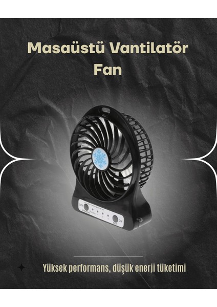 Bfs Şarjlı USB Fan – Masaüstü Mini Vantilatör, Taşınabilir, Işıklı, 3 Kademeli, Sessiz