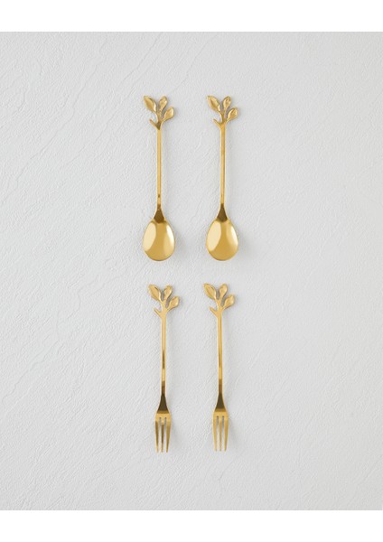 Lush Elegance Paslanmaz Çelik T.çatal-Kaşık Set 4 Parça Gold