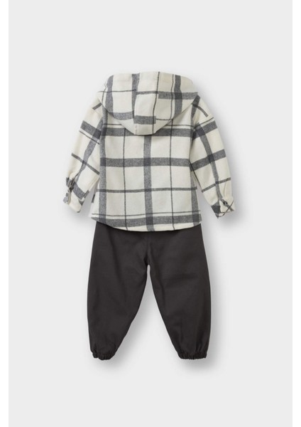 Erkek Bebek 2'li Takım Kareli Twill Kapüşonlu Gömlek Pantolon G3225A525WN fırsatları