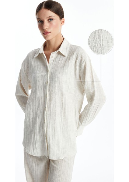 Yeni Sezon Dokulu Oversize Kadın Gömlek